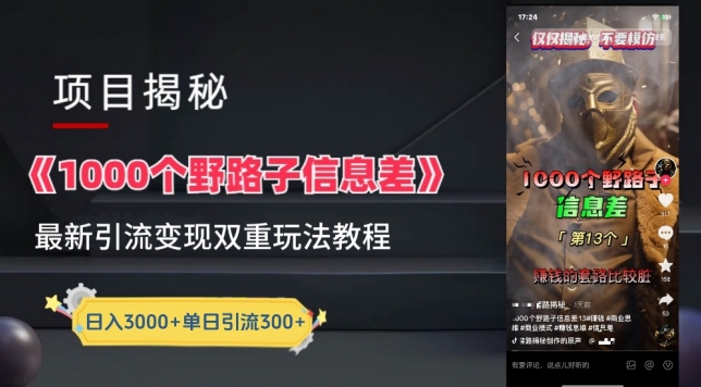 一千个野路子信息差最新玩法教程-变现+引流的玩法具体拆解【揭秘】插图 一千个野路子信息差最新玩法教程-变现+引流的玩法具体拆解【揭秘】